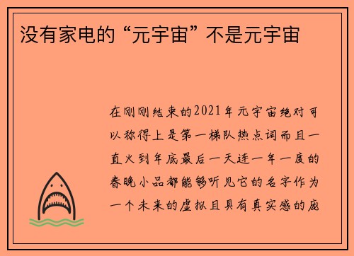 没有家电的 “元宇宙” 不是元宇宙